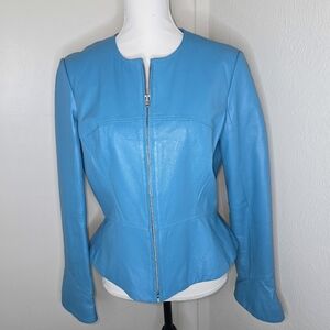 Shape FX Vibrant Blue Leather Jacket Size 14 (Fits More Like Sm 12 Or 10)